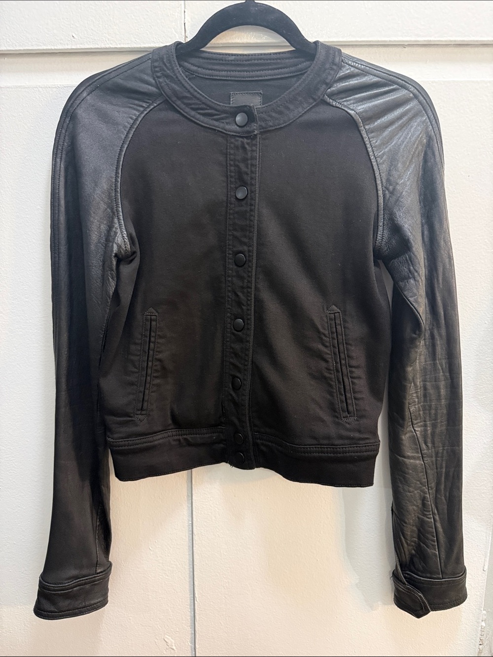 Joe's Jeans Black Mixed Media sporty Leather Sleeve Jacket XS